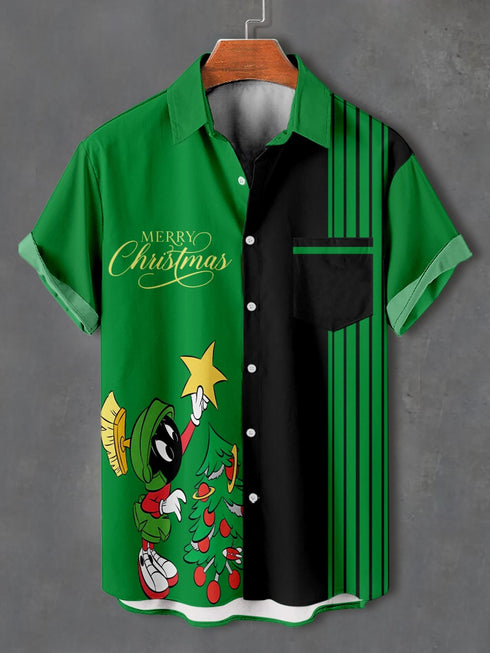 Men's Christmas Cartoon Funny Graphic Short Sleeve Hawaiian Shirt
