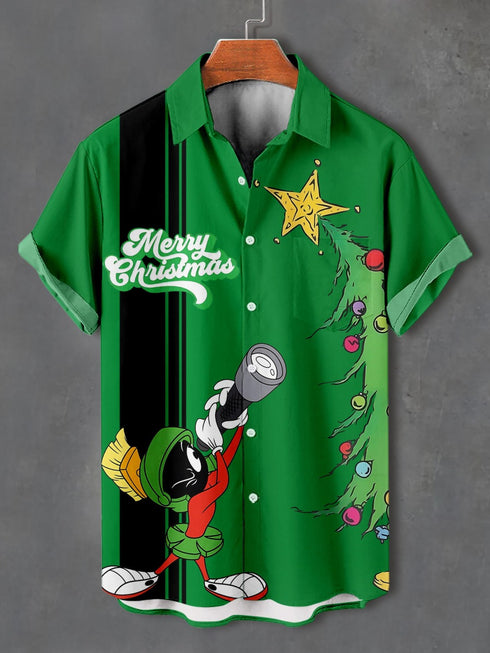 Men's Christmas Cartoon Funny Graphic Short Sleeve Hawaiian Shirt