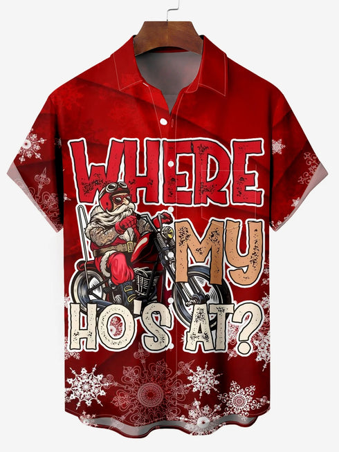 Men's 'Where My Ho's At' Christmas Funny Graphic Short Sleeve Hawaiian Shirt