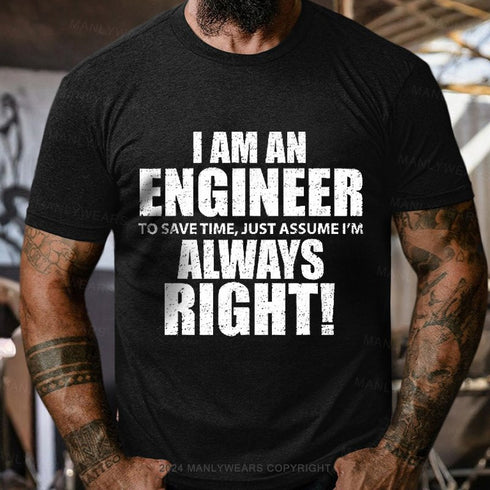 Men's I Am An Engineer To Save Time, Just Assume I'm Always Right T-Shirt