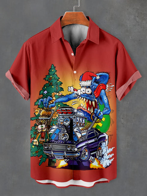 Men's Christmas Cartoon Funny Graphic Short Sleeve Hawaiian Shirt