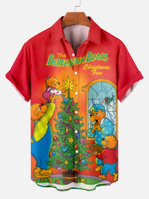 Men's Christmas Cartoon Funny Graphic Short Sleeve Hawaiian Shirt