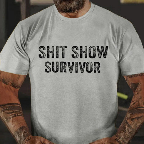 Men's Shit Show Survivor Sarcastic Print T-shirt
