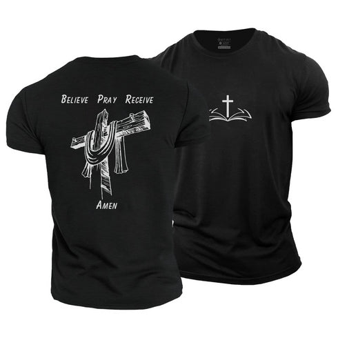 Men's Pray Believe Receive Cotton T-Shirt