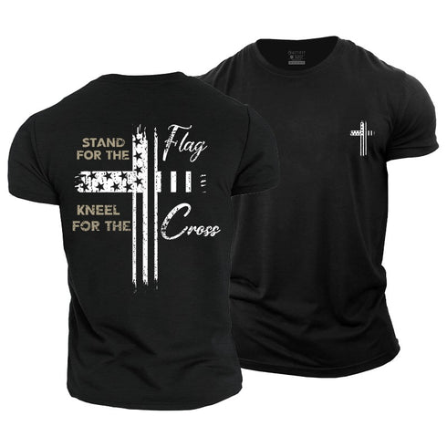 Men's Stand for The Flag Kneel for The Cross Cotton T-Shirt