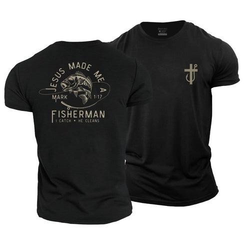 Men's Jesus Made Me A Fisherman Cotton T-Shirt