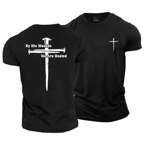 Men's By His Wounds We Are Healed Cotton T-Shirt