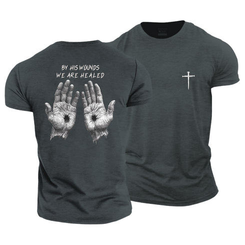 Men's By His Wounds We Are Healed Cotton T-Shirt