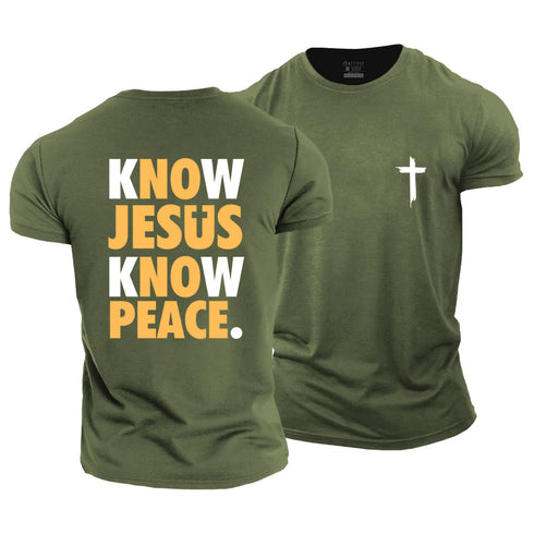 Men's Know Jesus Know Peace Cross Cotton T-Shirt