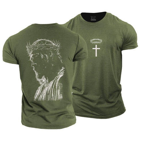 Men's Crown Of Thorns And Cross Jesus Cotton T-Shirt