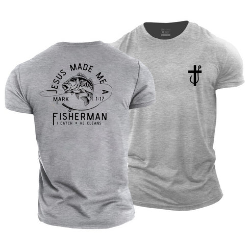 Men's Jesus Made Me A Fisherman Cotton T-Shirt