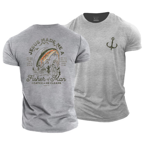 Men's Jesus Made Me A Fisherman Cotton T-Shirt