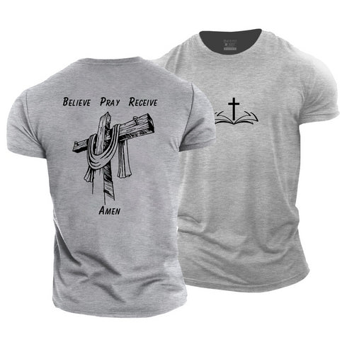 Men's Pray Believe Receive Cotton T-Shirt