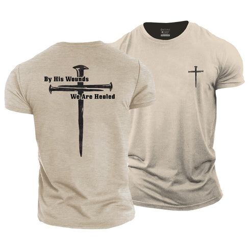 Men's By His Wounds We Are Healed Cotton T-Shirt