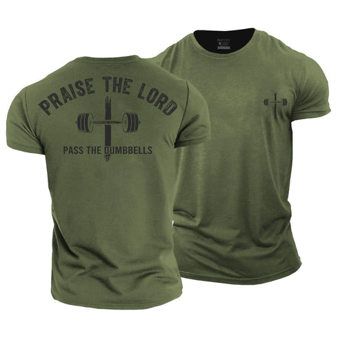 Men's Praise The Lord, Pass The Dumbbells Cotton T-Shirt