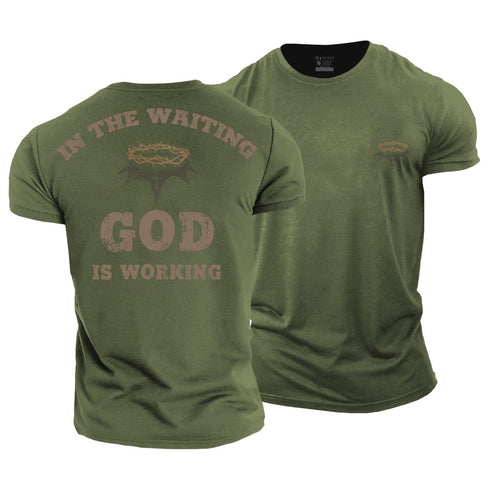Men's In The Waiting, God Is Working Cotton T-Shirt
