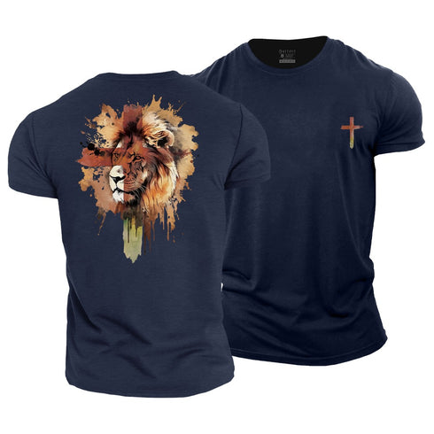 Men's Lion and Cross Cotton T-Shirt