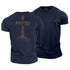 Navy blue t-shirt with 'Rooted in Christ' design on a white background
