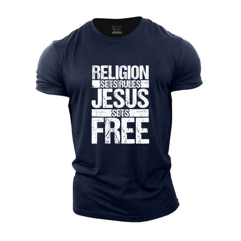 Men's Religion Sets Rules Jesus Sets Free Cotton T-Shirt