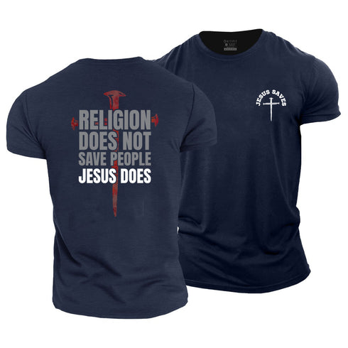 Men's Religion Does Not Save People Jesus Does Cotton T-Shirt