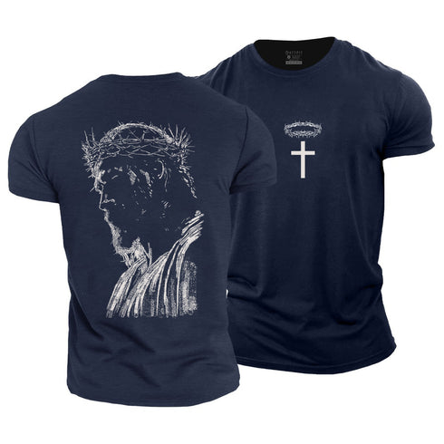 Men's Crown Of Thorns And Cross Jesus Cotton T-Shirt