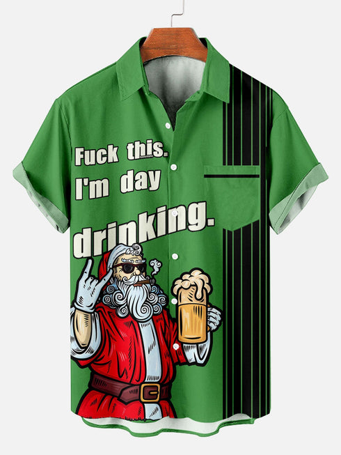Men's 'Fk This I'm Day Drinking' Christmas Funny Graphic Short Sleeve Hawaiian Shirt
