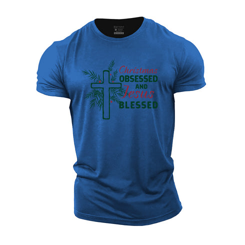 Men's Christmas Obsessed and Jesus Blessed Cotton T-Shirt