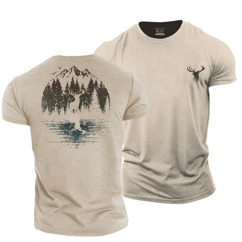 Men's Elk in Forest Cotton T-Shirt