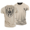 Beige t-shirt with black Spartan helmet logo on a white background