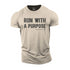 Beige t-shirt with 'Run with a Purpose' text on a white background