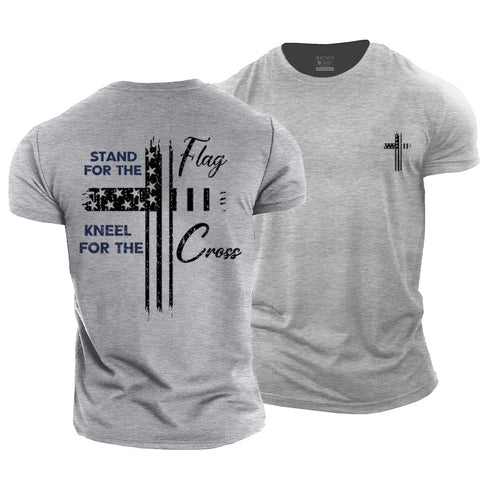 Men's Stand for The Flag Kneel for The Cross Cotton T-Shirt