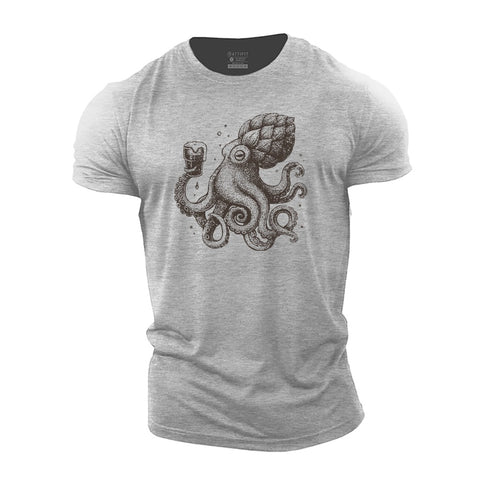 Men's Funny Hops Octopus Cotton T-Shirt