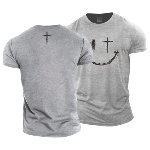Men's Cross Smiley Face Cotton T-Shirt