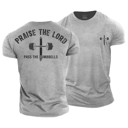 Men's Praise The Lord, Pass The Dumbbells Cotton T-Shirt