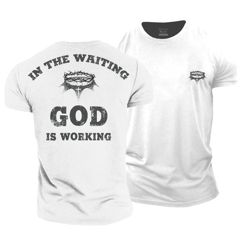 Men's In The Waiting, God Is Working Cotton T-Shirt
