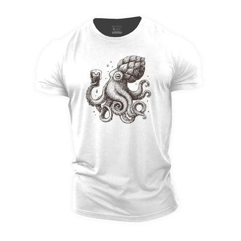 Men's Funny Hops Octopus Cotton T-Shirt
