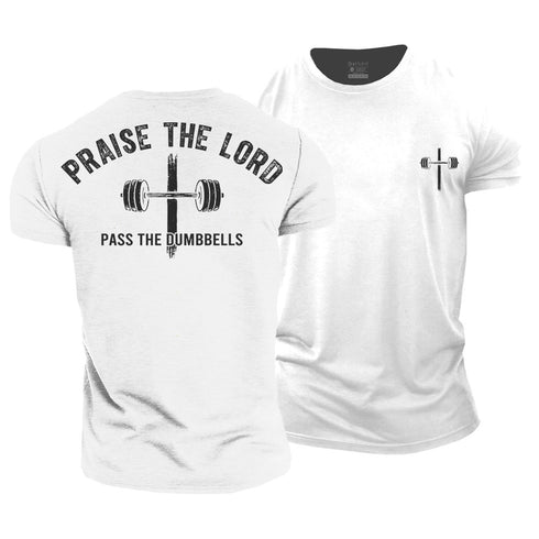 Men's Praise The Lord, Pass The Dumbbells Cotton T-Shirt