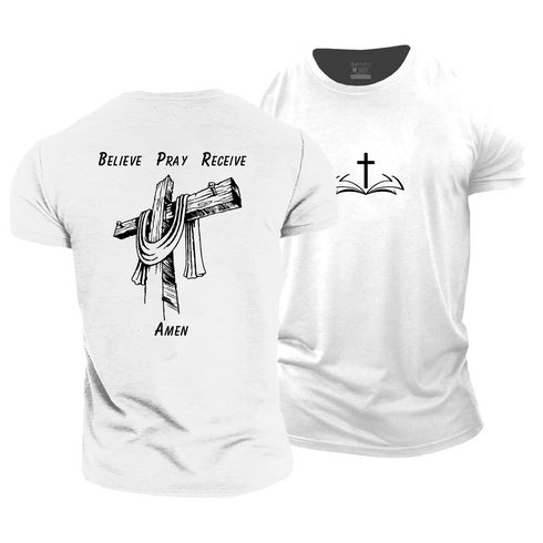 Men's Pray Believe Receive Cotton T-Shirt