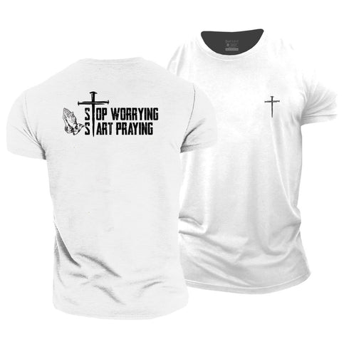 Men's Stop Worrying Start Praying Cotton T-Shirt