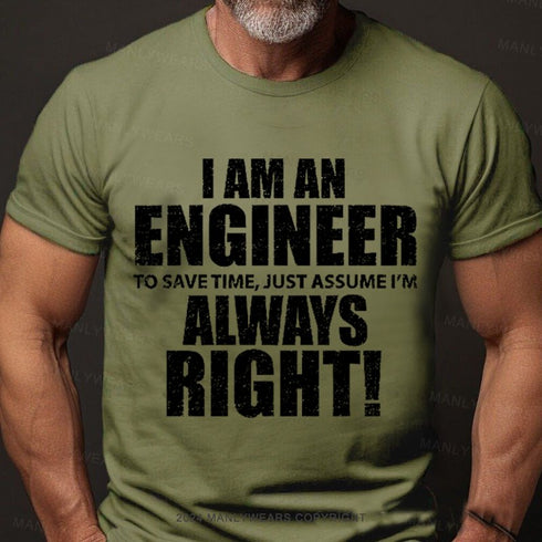 Men's I Am An Engineer To Save Time, Just Assume I'm Always Right T-Shirt