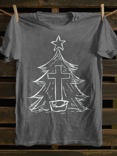 Unisex The Cross And The Christmas Tree Print T-shirt
