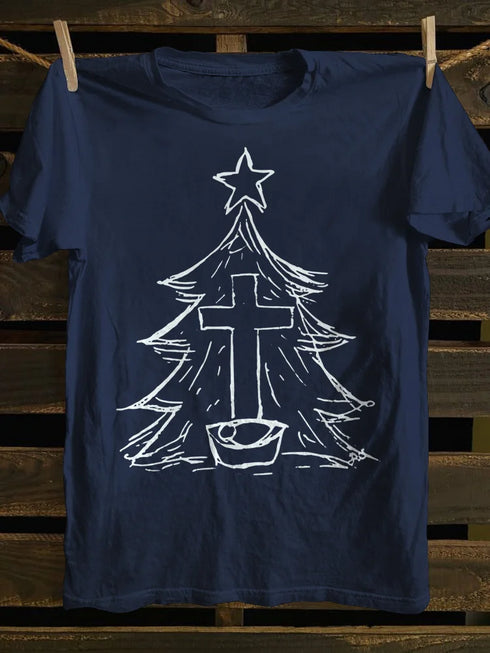 Unisex The Cross And The Christmas Tree Print T-shirt